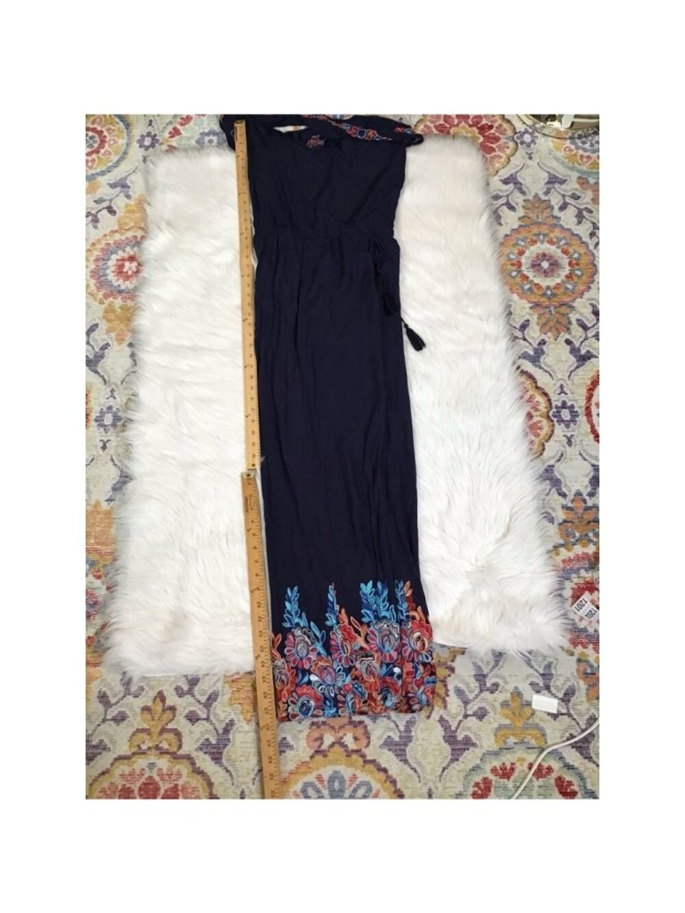 Jumpsuit Chelsea & Violet Womens Med Navy Blue Off Shoulder Embroidered Long Boh - Picture 7 of 9
